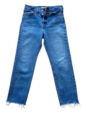 Levis Premium Wedgie Straight High-Rise Jeans W27 Raw Hem Medium Wash Button fly